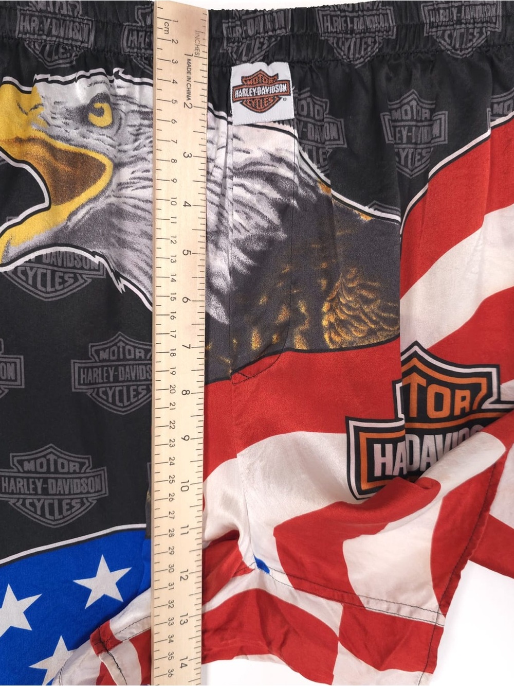 HARLEY DAVIDSON 100% SILK Red White Blue Eagle USA Flag Shorts Boxer Briefs RARE - Picture 4 of 8